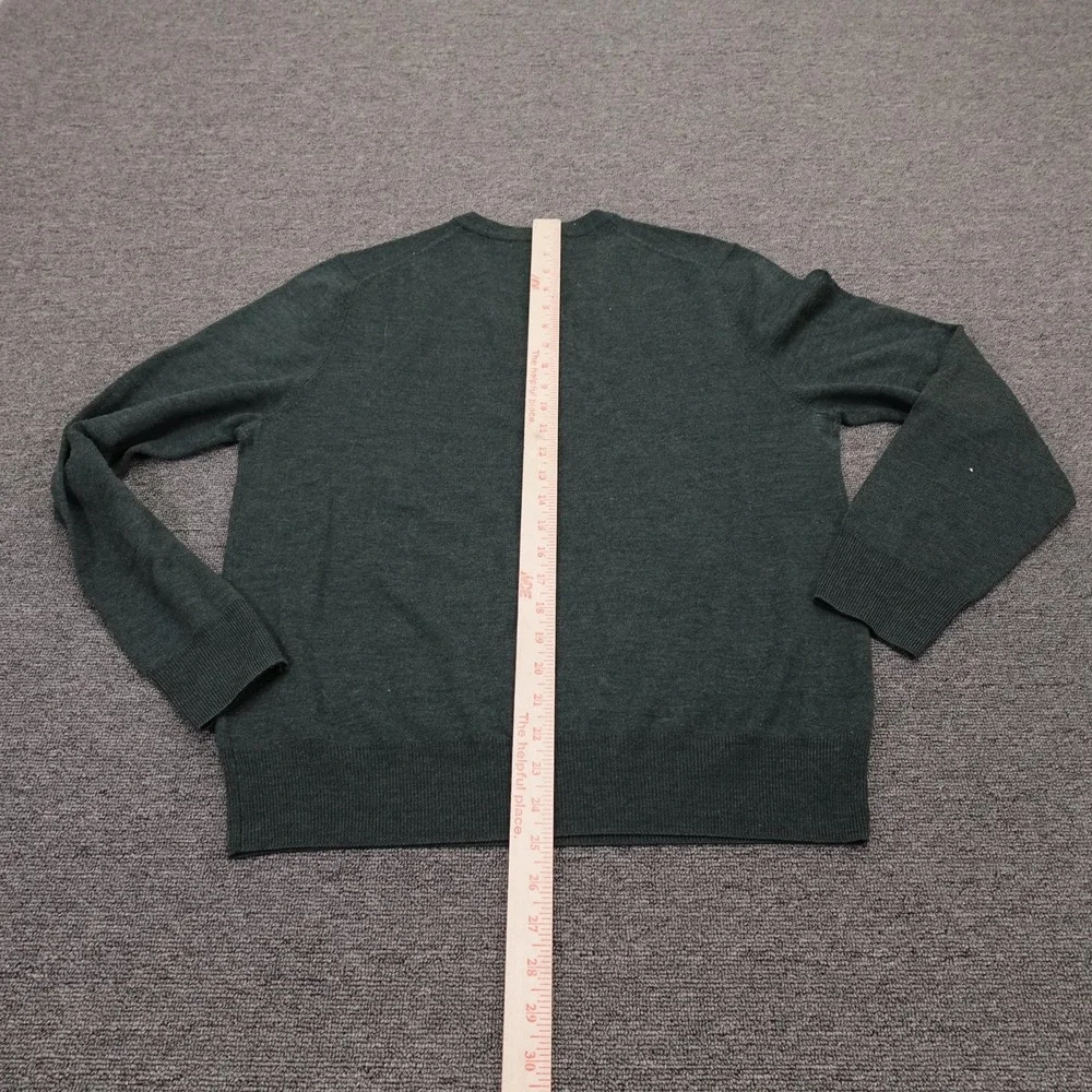 Brooks Brothers Sweater Mens Medium Green V Neck 100% Saxxon Wool Knit Pullover